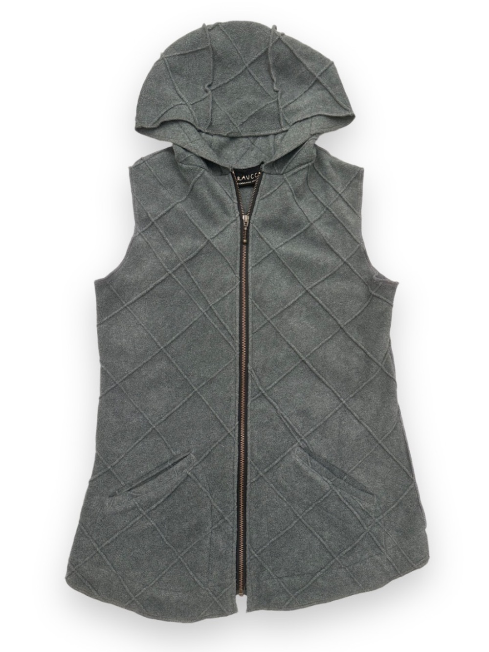 Caraucci grey bamboo fleece zip-up hoodie vest size L